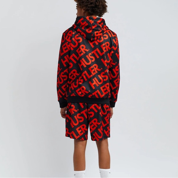 Mens Red/Black Hustler Hoodie and Short Set - Size L - Picture 10 of 12